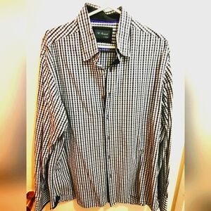 M. Banisti Men's black, gray and white checkered dress shirt Xlarge